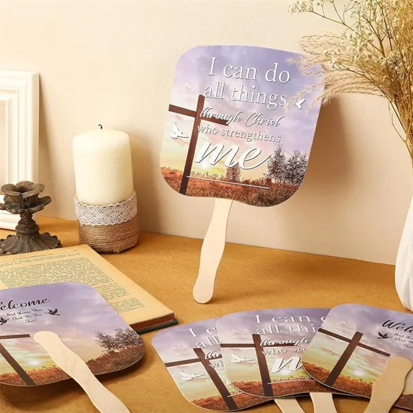 Thin Paper Fans with Wooden Handle for Wedding And Parties