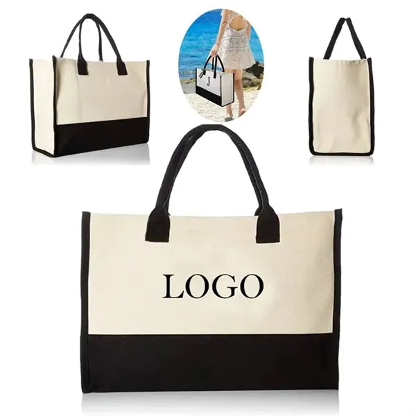 Beach Cotton Canvas Handbag Shopping Tote Bag For Women