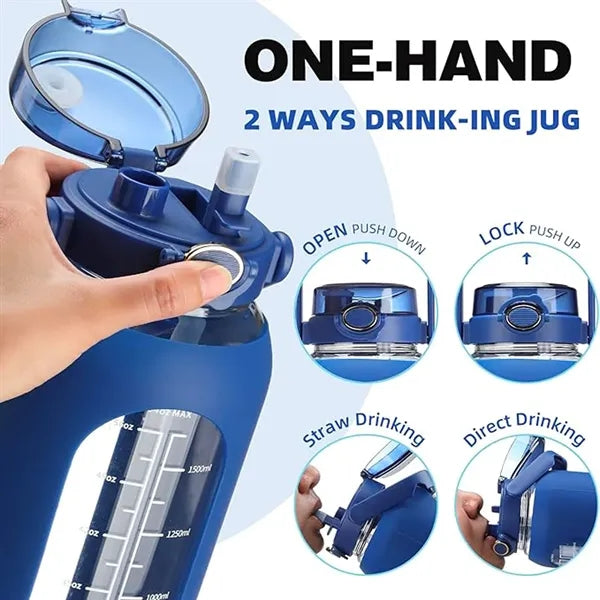 64oz Glass Water Bottles with Straw Time Marker