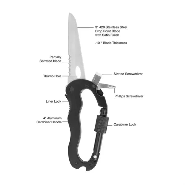 Foldable 4 in 1 Multi-tool Carabiner Pocketknife