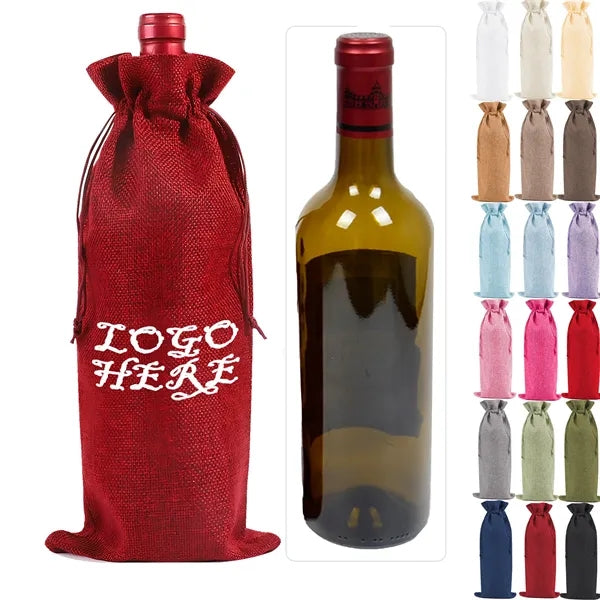 Burlap Wine Gift Bag Tote W/ Drawstring