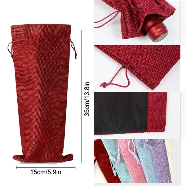 Burlap Wine Gift Bag Tote W/ Drawstring