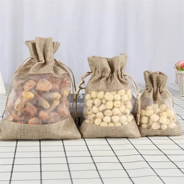 Linen Burlap Jute Drawstring Bag for Gift Wedding Party