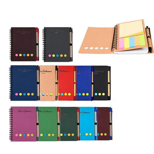 Notebook With Pen In Holder And Sticky Notes
