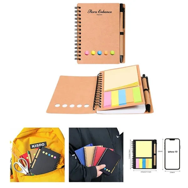 Notebook With Pen In Holder And Sticky Notes