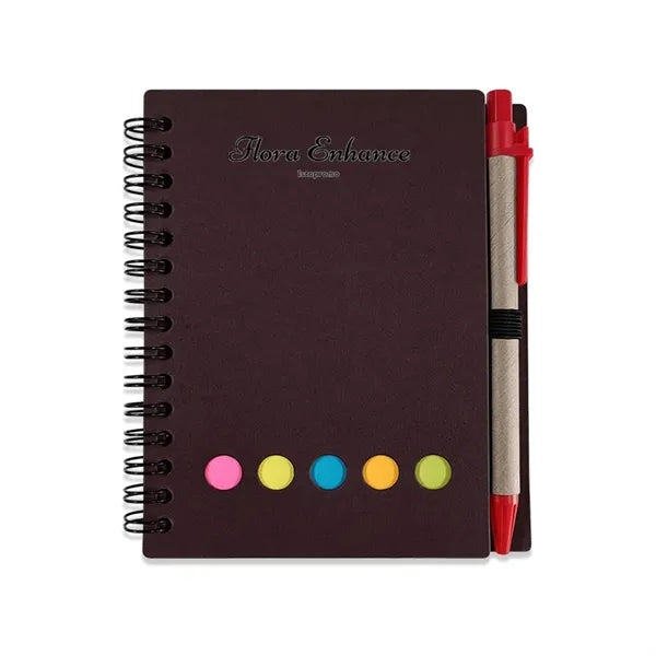 Notebook With Pen In Holder And Sticky Notes