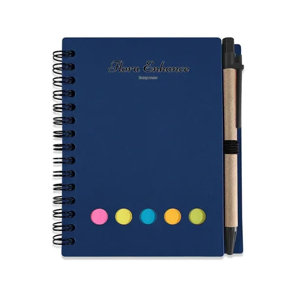 Notebook With Pen In Holder And Sticky Notes