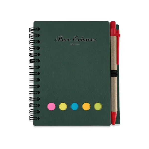 Notebook With Pen In Holder And Sticky Notes