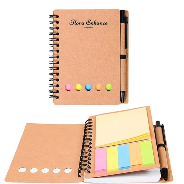 Notebook With Pen In Holder And Sticky Notes