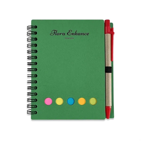 Notebook With Pen In Holder And Sticky Notes