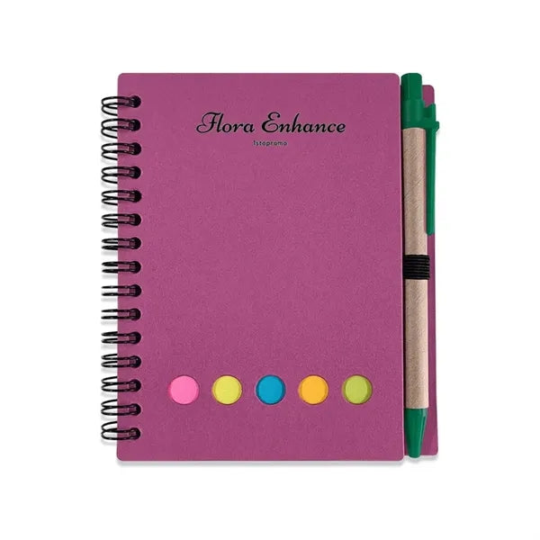 Notebook With Pen In Holder And Sticky Notes