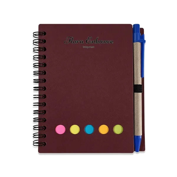 Notebook With Pen In Holder And Sticky Notes