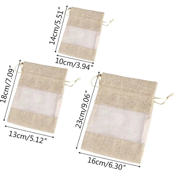 Linen Burlap Jute Drawstring Bag for Gift Wedding Party