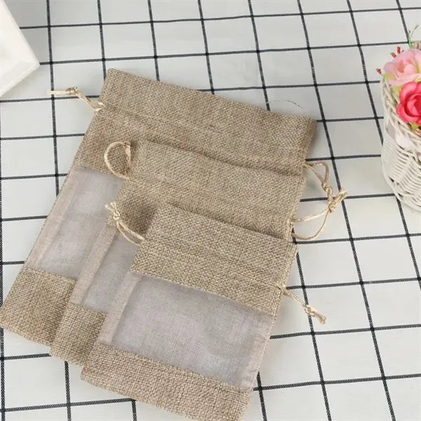 Linen Burlap Jute Drawstring Bag for Gift Wedding Party
