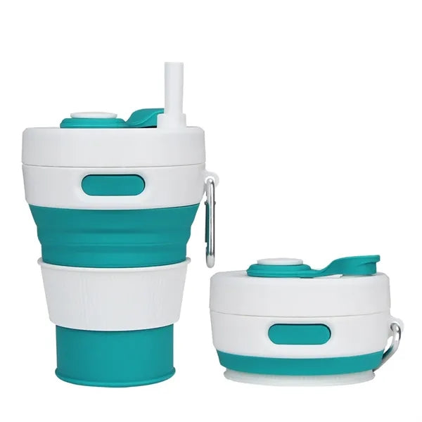16oz Collapsible Silicone Coffee Mug with straw