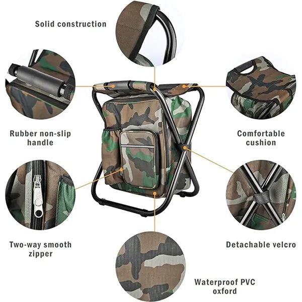 Folding Stool Backpack Insulated Cooler Bag