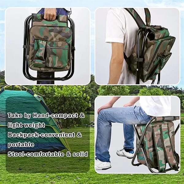 Folding Stool Backpack Insulated Cooler Bag