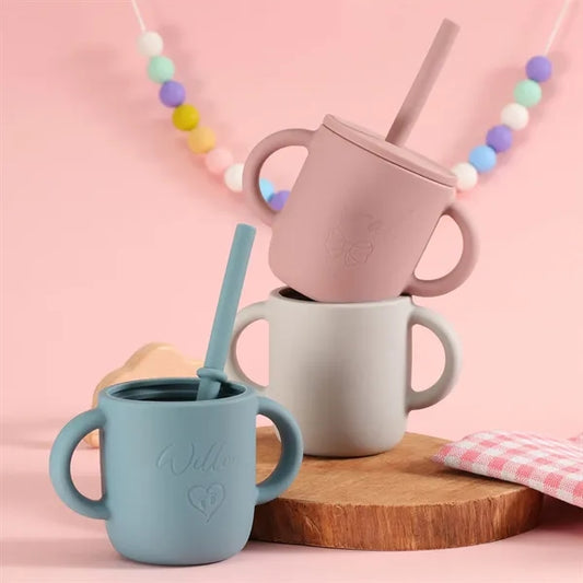 Silicone Baby Sipp Cup with Straw & Flat Lid