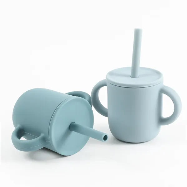 Silicone Baby Sipp Cup with Straw & Flat Lid