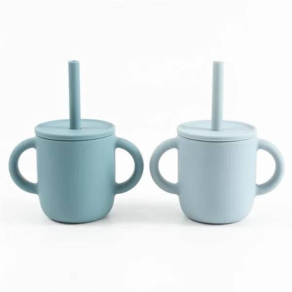 Silicone Baby Sipp Cup with Straw & Flat Lid