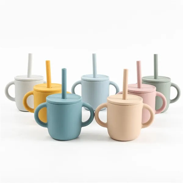 Silicone Baby Sipp Cup with Straw & Flat Lid