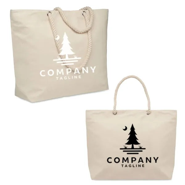 Rope Handle Canvas Beach Tote Bag