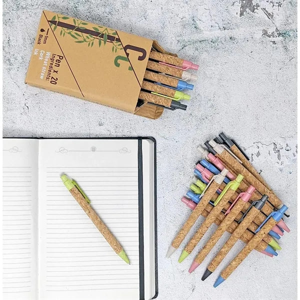 Cork and recycled wheat straw Retractable Ballpoint Pen