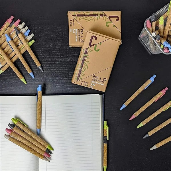 Cork and recycled wheat straw Retractable Ballpoint Pen