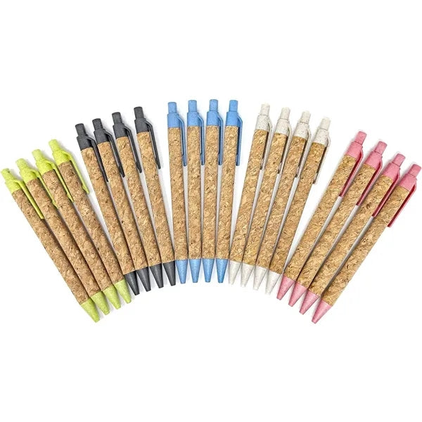 Cork and recycled wheat straw Retractable Ballpoint Pen