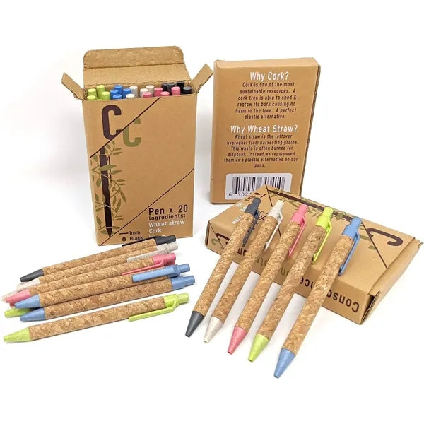 Cork and recycled wheat straw Retractable Ballpoint Pen
