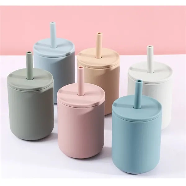 Silicone Baby Sippy Cup with No-Pull-Out Straw
