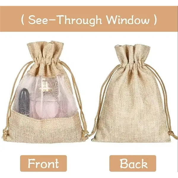 Linen Burlap Jute Drawstring Bag for Gift Wedding Party