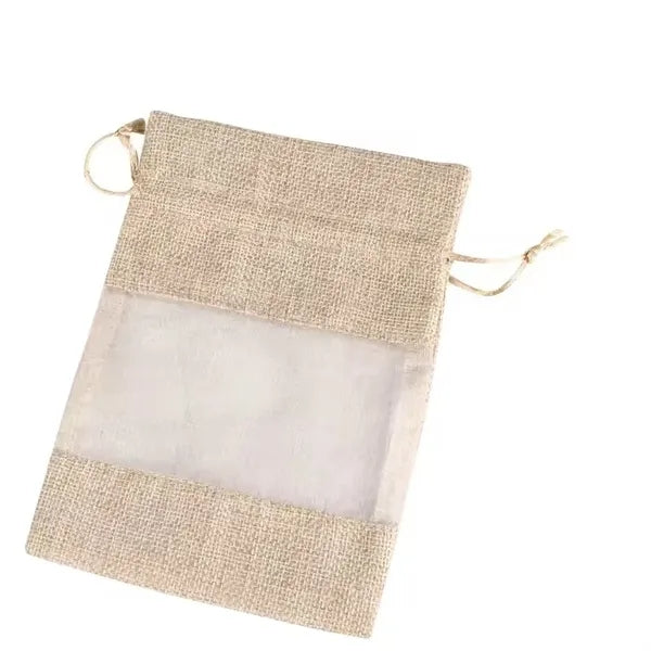 Linen Burlap Jute Drawstring Bag for Gift Wedding Party