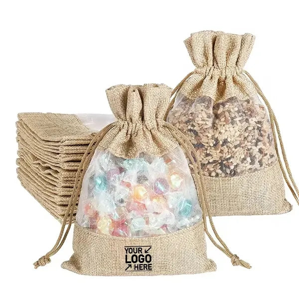 Linen Burlap Jute Drawstring Bag for Gift Wedding Party