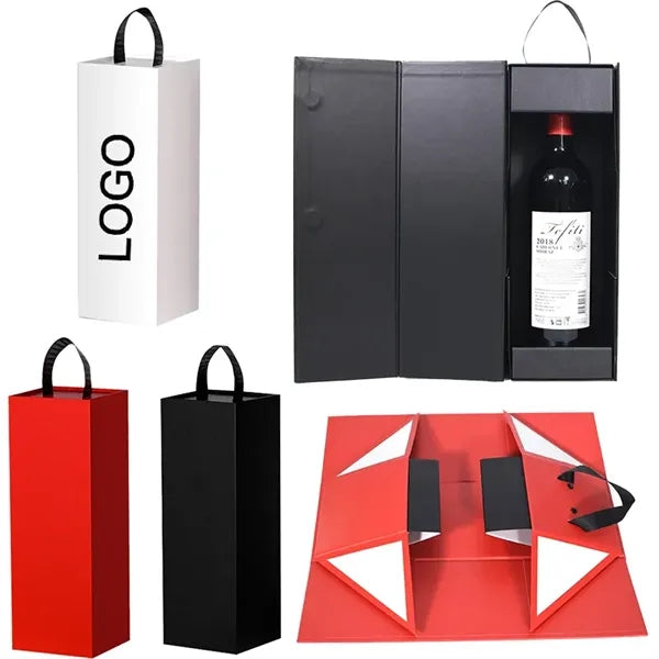 Collapsible Wine Paper Boxes Magnetic Closure Bottle Case