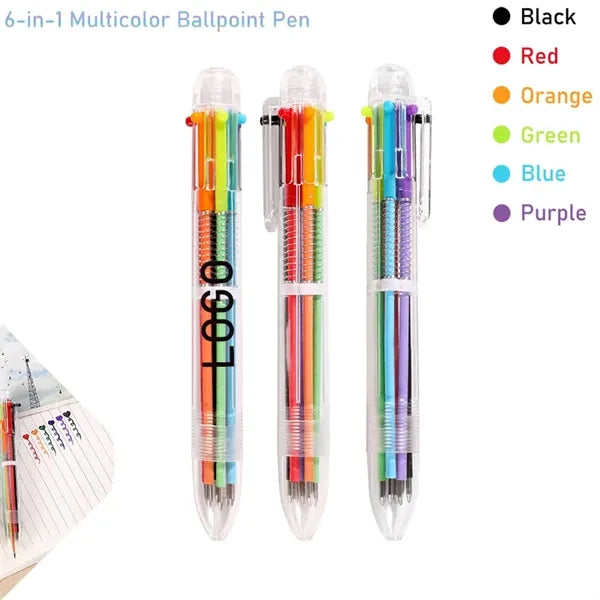 6-in-1 Plastic Multicolor Plunger-action Ballpoint Pen