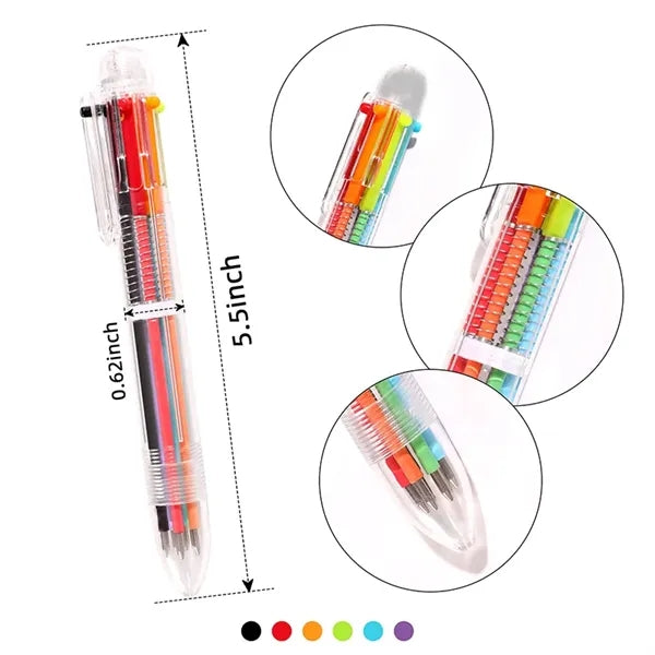 6-in-1 Plastic Multicolor Plunger-action Ballpoint Pen