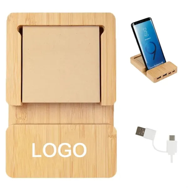 Bamboo Multi-Port Hub with Phone Holder & Sticky Notepad