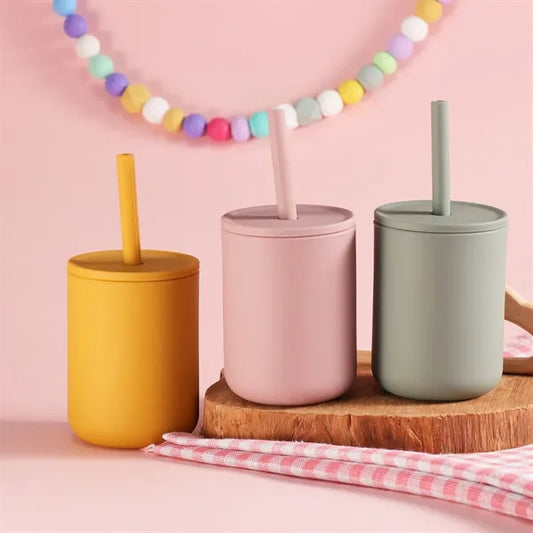 Silicone Baby Sippy Cup with No-Pull-Out Straw