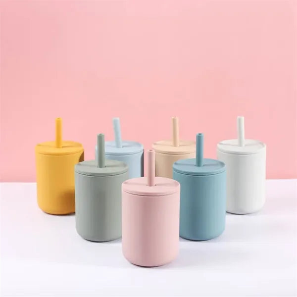 Silicone Baby Sippy Cup with No-Pull-Out Straw
