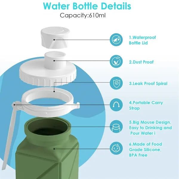 Foldable Water Bottles 610ml for Travel Gym