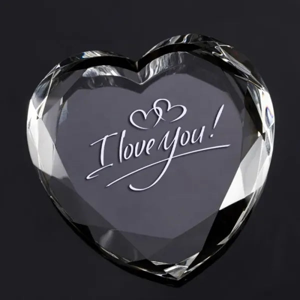 Crystal Heart Shaped Faceted Paperweight