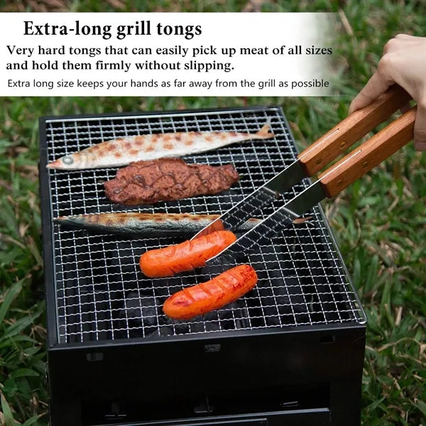 4 Piece Wooden Handle Stainless Steel BBQ Tool Kit