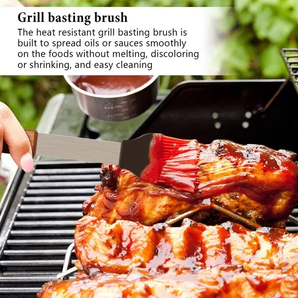 4 Piece Wooden Handle Stainless Steel BBQ Tool Kit