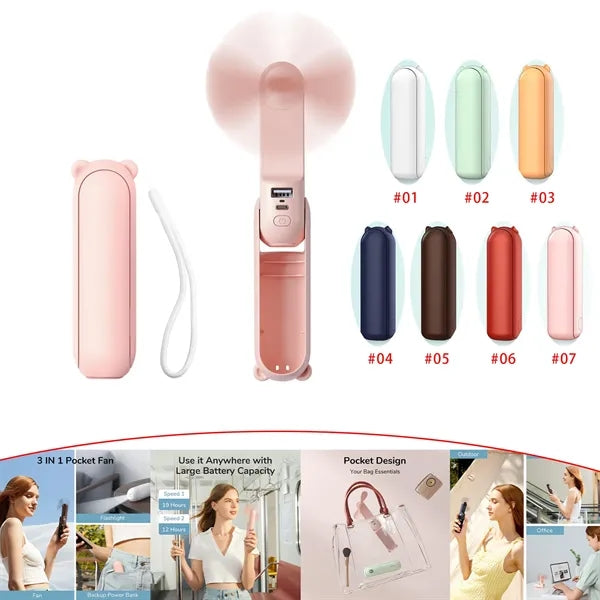 3 IN 1 Hand Fan, USB Rechargeable