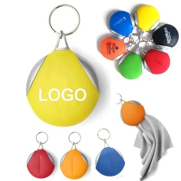 Rubber Key Chain with Microfiber Cleaning Cloth
