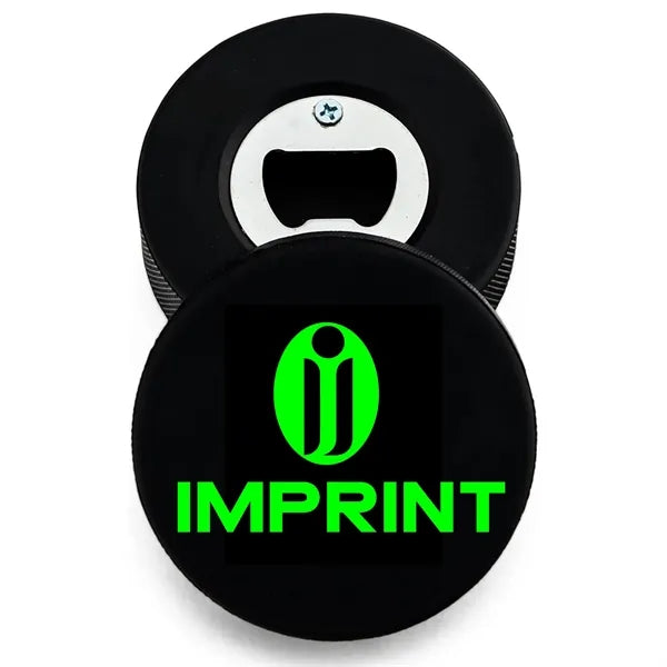 Real Ice Hockey Puck Bottle Opener