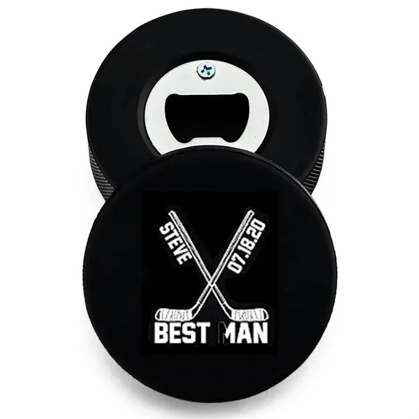 Real Ice Hockey Puck Bottle Opener