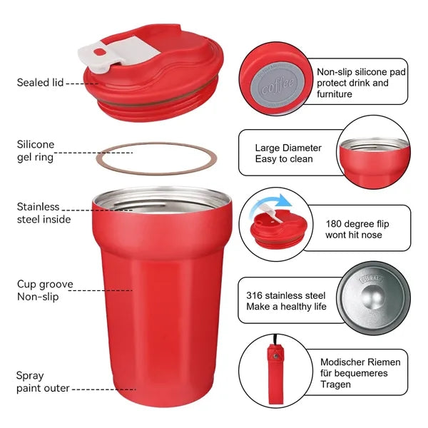 450ml Coffee Mug with Leakproof Lid and Carrying Strap
