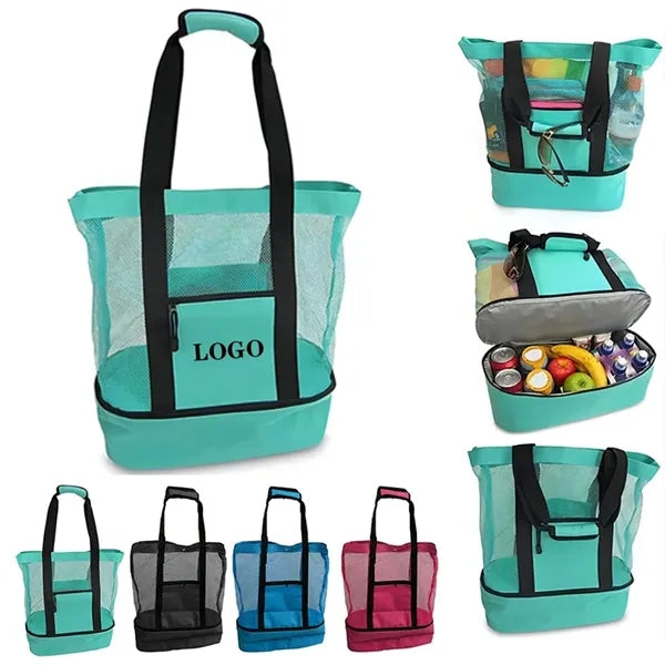 2-in-1 Mesh Beach Bag With Insulated Cooler